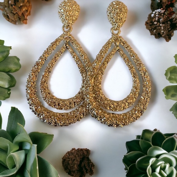 Boho Yellow Gold Drop Earrings - Picture 2 of 3